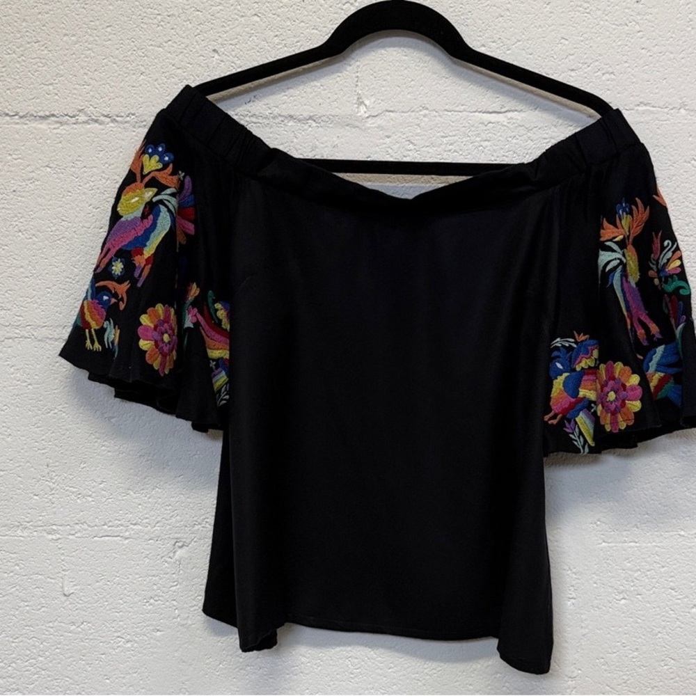 Embroidered Black Off-Shoulder Top